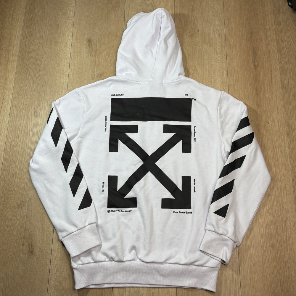 Off-White c/o Virgil Abloh Rive Gauche Arrow Hoodie White Black Mens Large